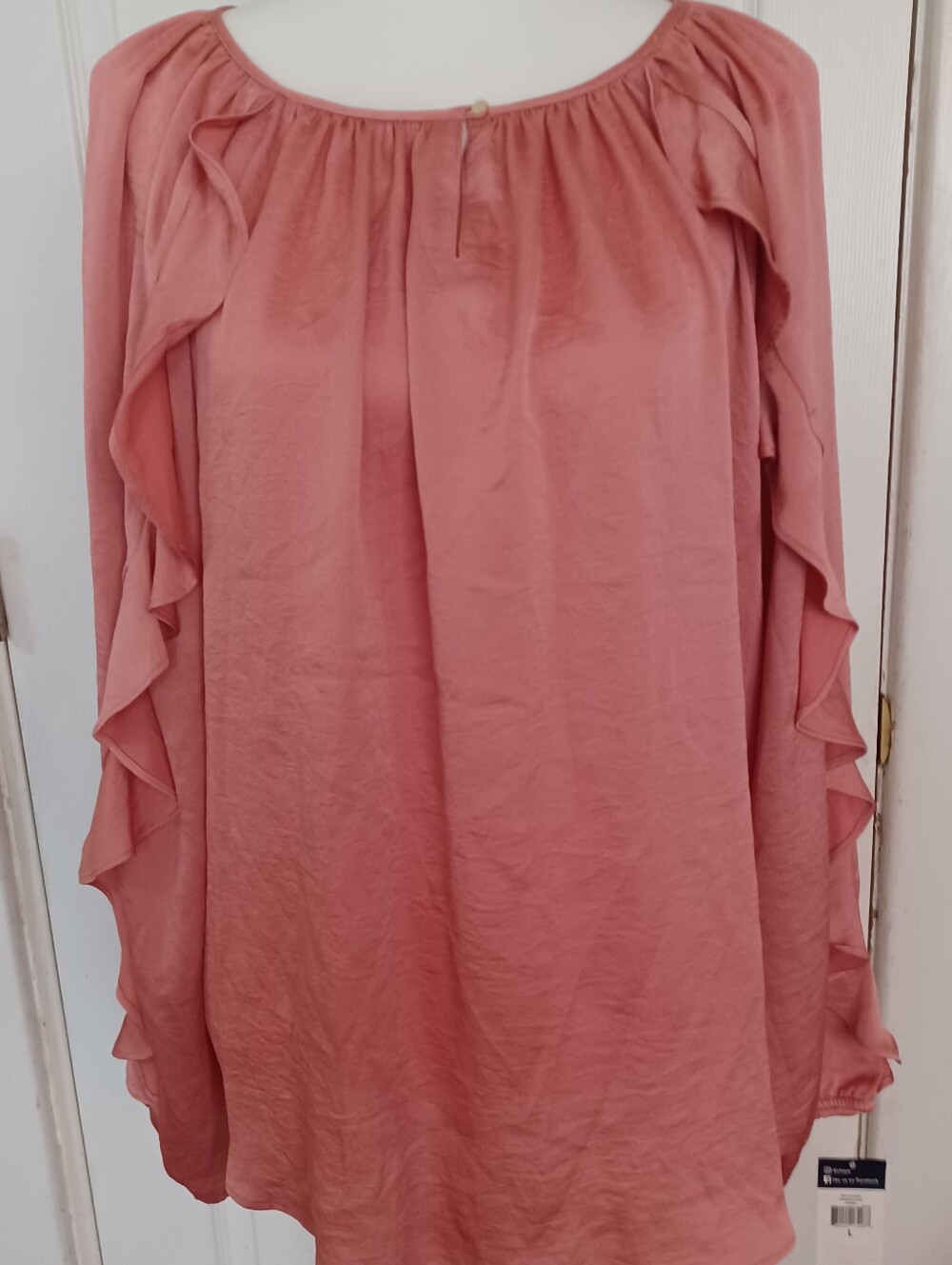 NWT Chaps Coral Garden Ave Satin Peasant Blouse